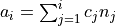 a_{i}=\sum_{j=1}^{i} c_{j} n_{j}